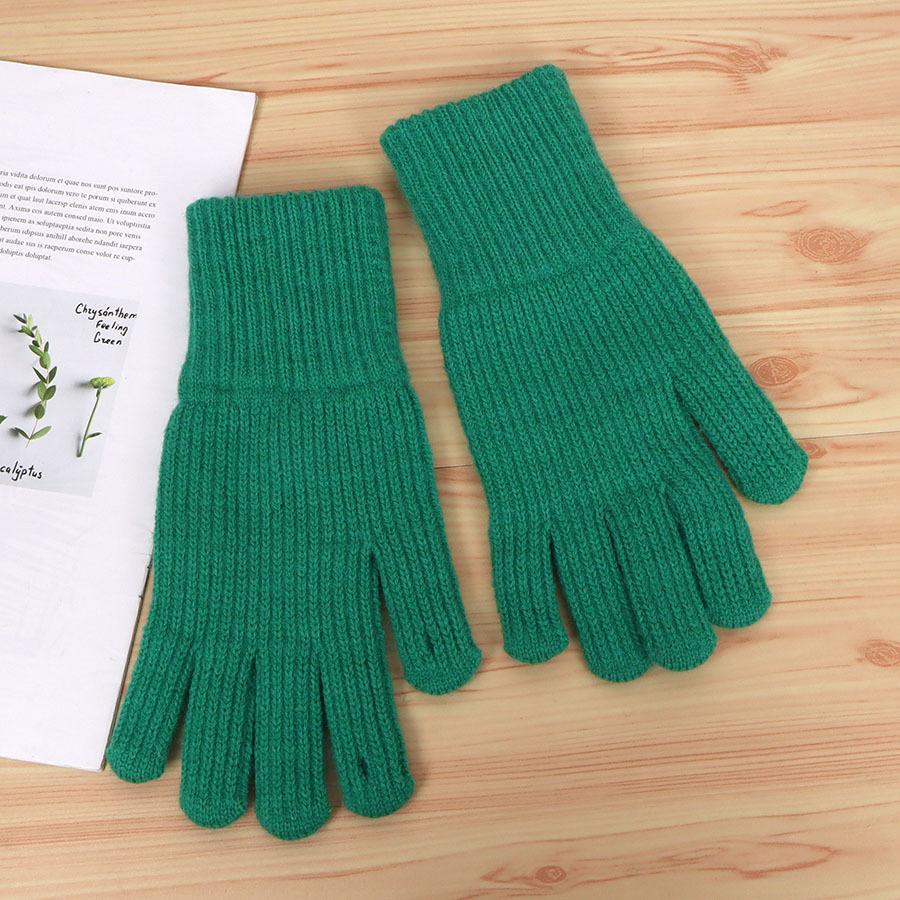 Cute Wrist Guards, Touch Screen Knitted Gloves, Women's Winter Five-finger Windproof and Warm Cycling Wool Gloves