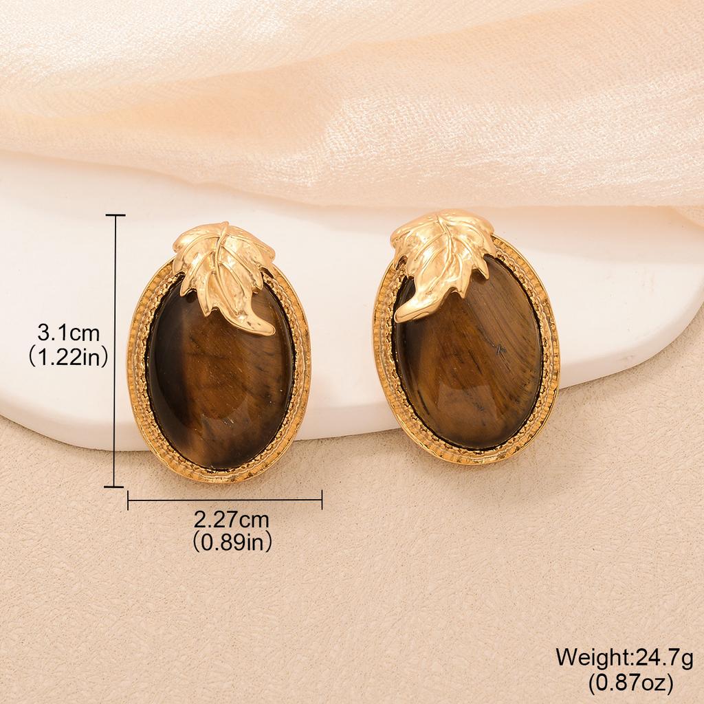 Maillard enamel color big flower stud earrings vintage copper plated medieval gold earrings tiger eye series texture earrings