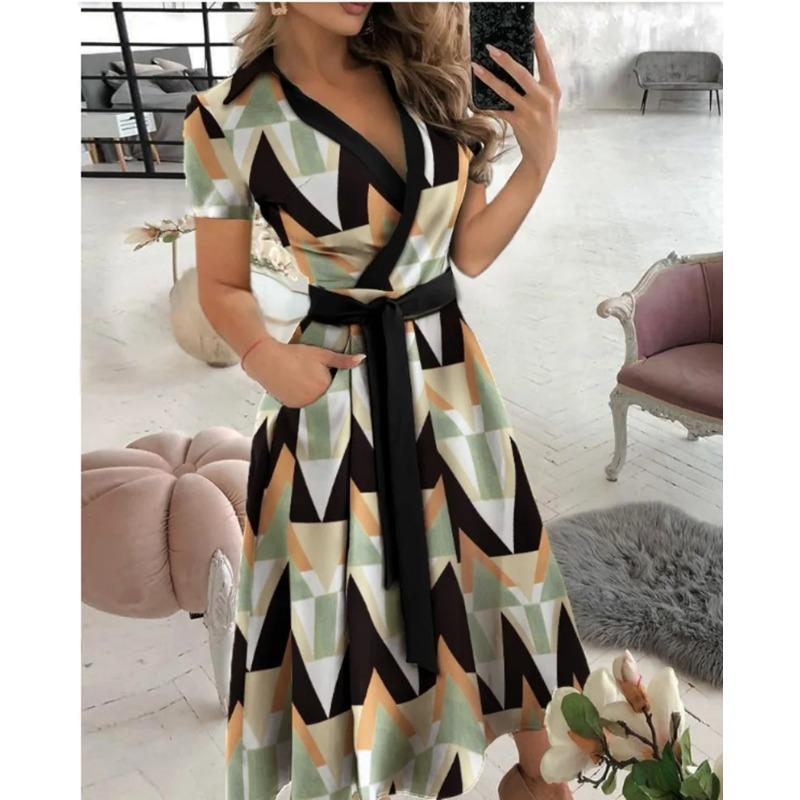 Rainbow Striped Print Summer Dress 2023 Women Button Up Short Sleeve Casual Vintage Shirt Long Dress Ladies Elegant Maxi Dresses