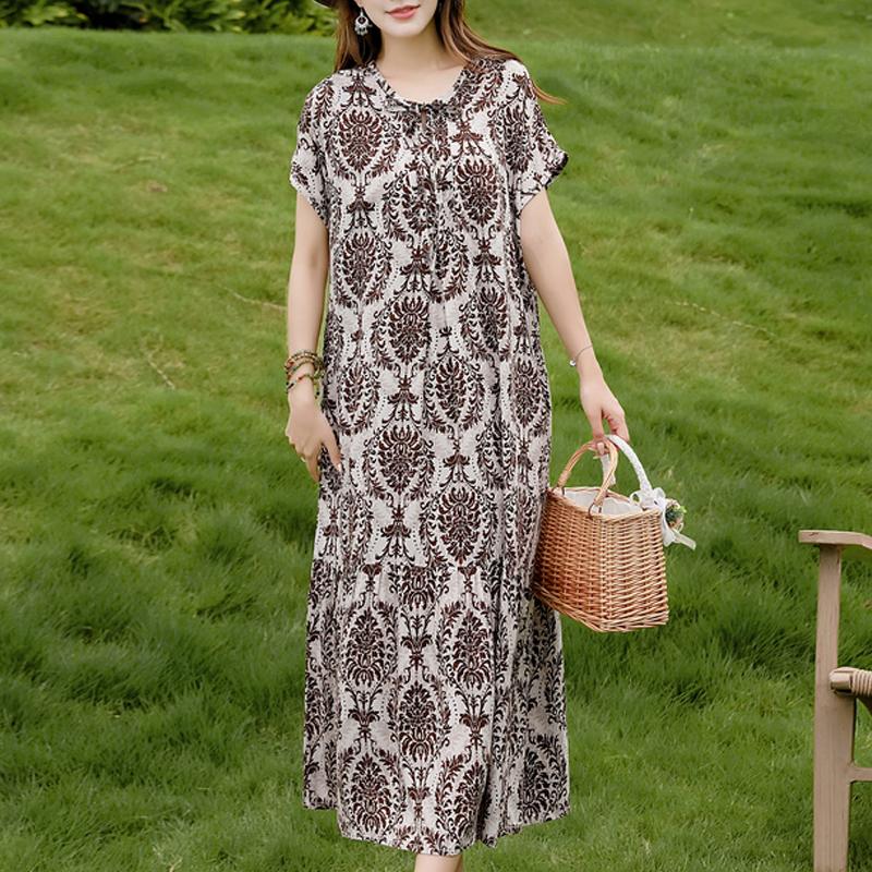 Women's Plus Size Floral Print Short Sleeve Maxi Dress, Loose Casual Summer Sundress (XL-5XL)