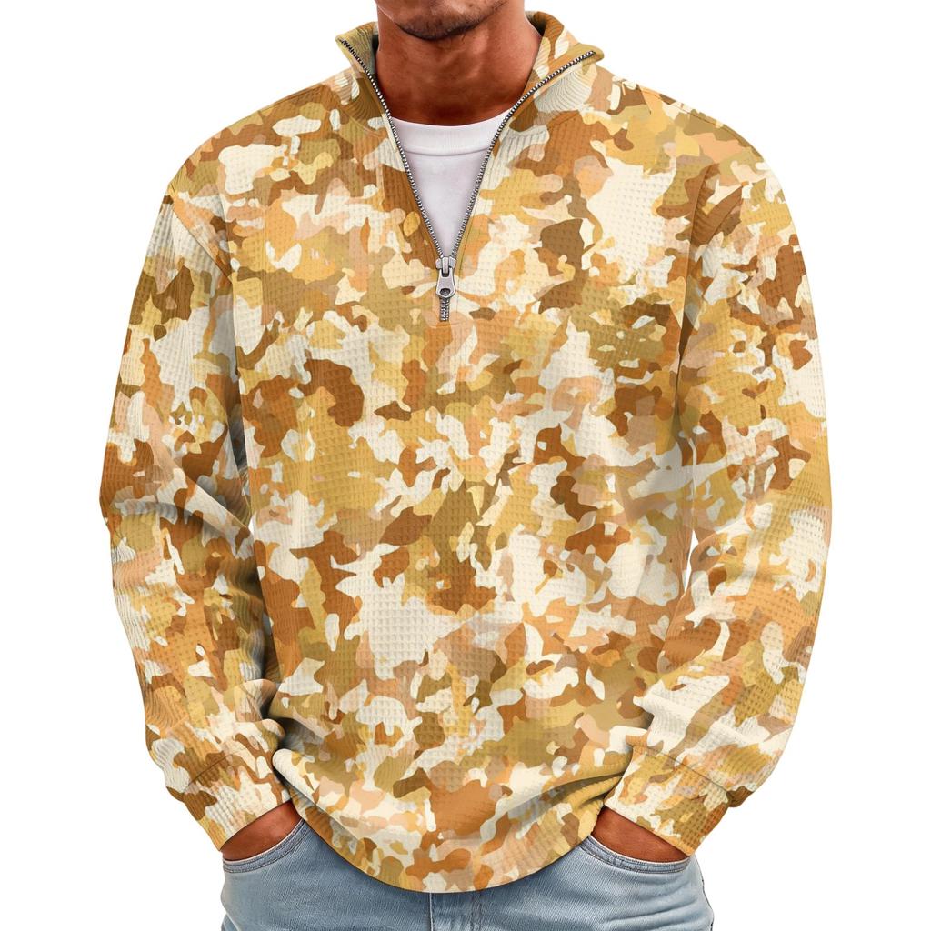 Men's Casual Knit Long Sleeve Pullover with Stand Collar and Ribbed Cuffs
