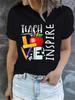 Teacher Letter Print Short Sleeve T-shirts Crew Neck Casual Top For Summer  Spring Women's Clothing Classic Design Casual Trend