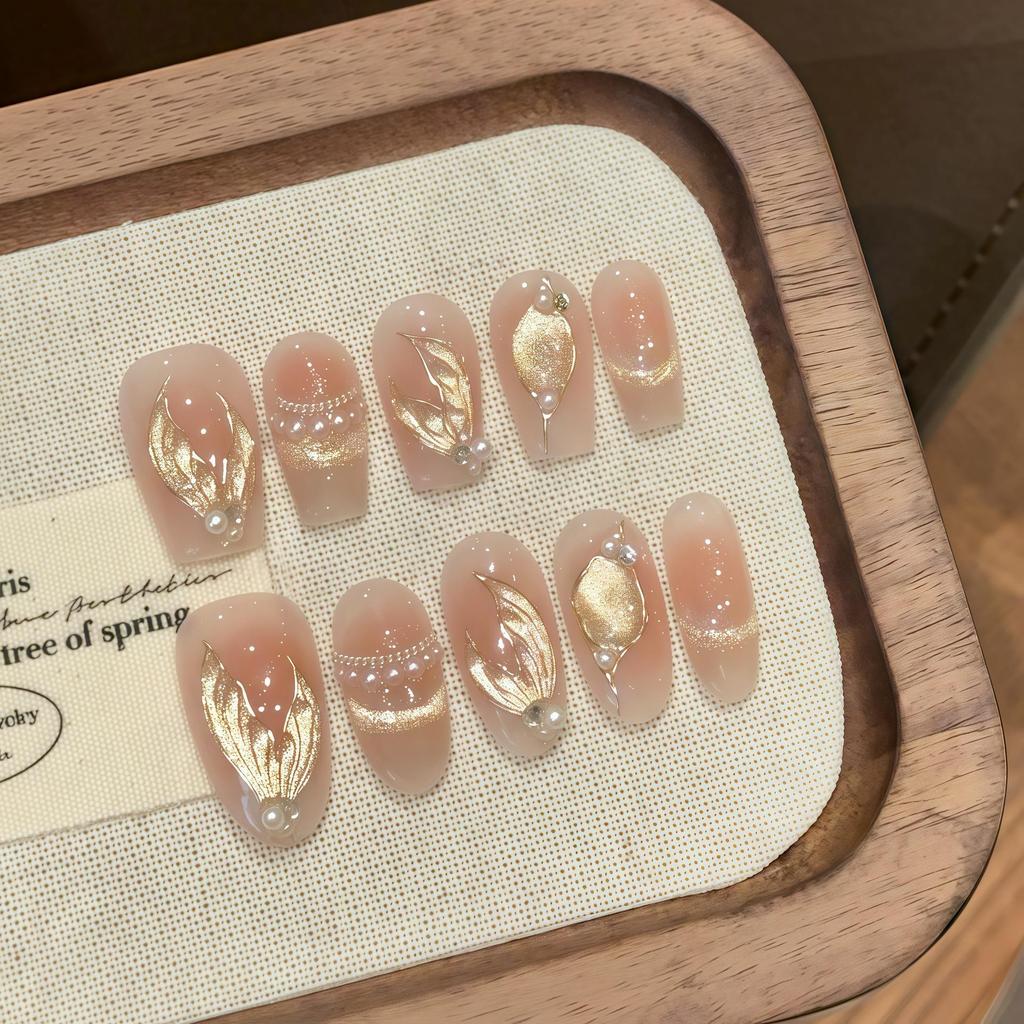 Yihe Gold-Plated Mermaid Pearl Gradient Cat Eye Nails