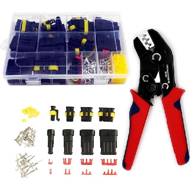 800Pcs 50 Sets Waterproof Automotive Electrical Wire Connectors Plug Kit 1/2/3/4/5/6 Pin Waterproof Connectors with Ratchet Crimping Tool