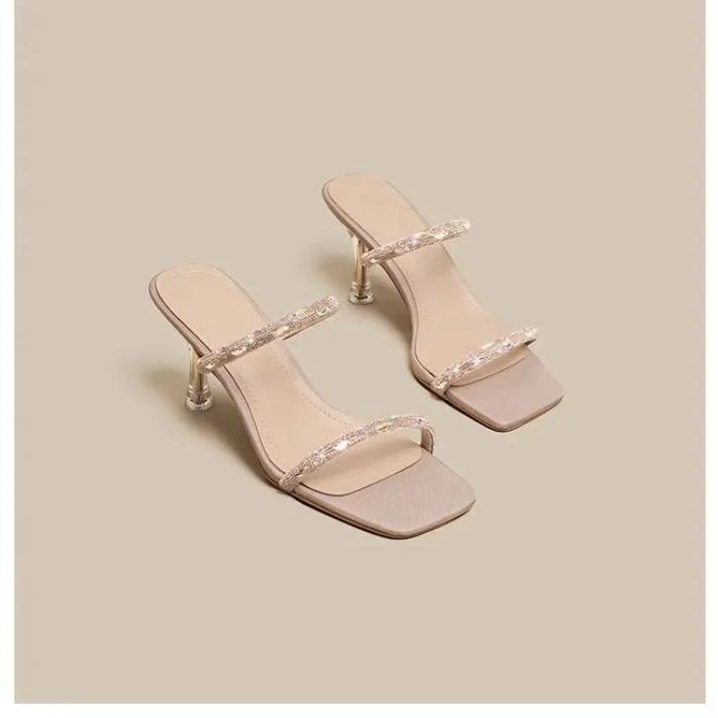 

Fashion 2025 Hot Sale Ladies Shoes Open Toe Women s Slippers Fashion Crystal Outdoor Summer Dress New Elegant Best Seller High Heels 40 бежевый