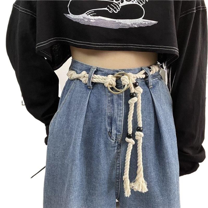 Bohemian Woven Fashionable Rope Belt For Women Durable Double Ring Buckle Perfect For Everyday Wear
