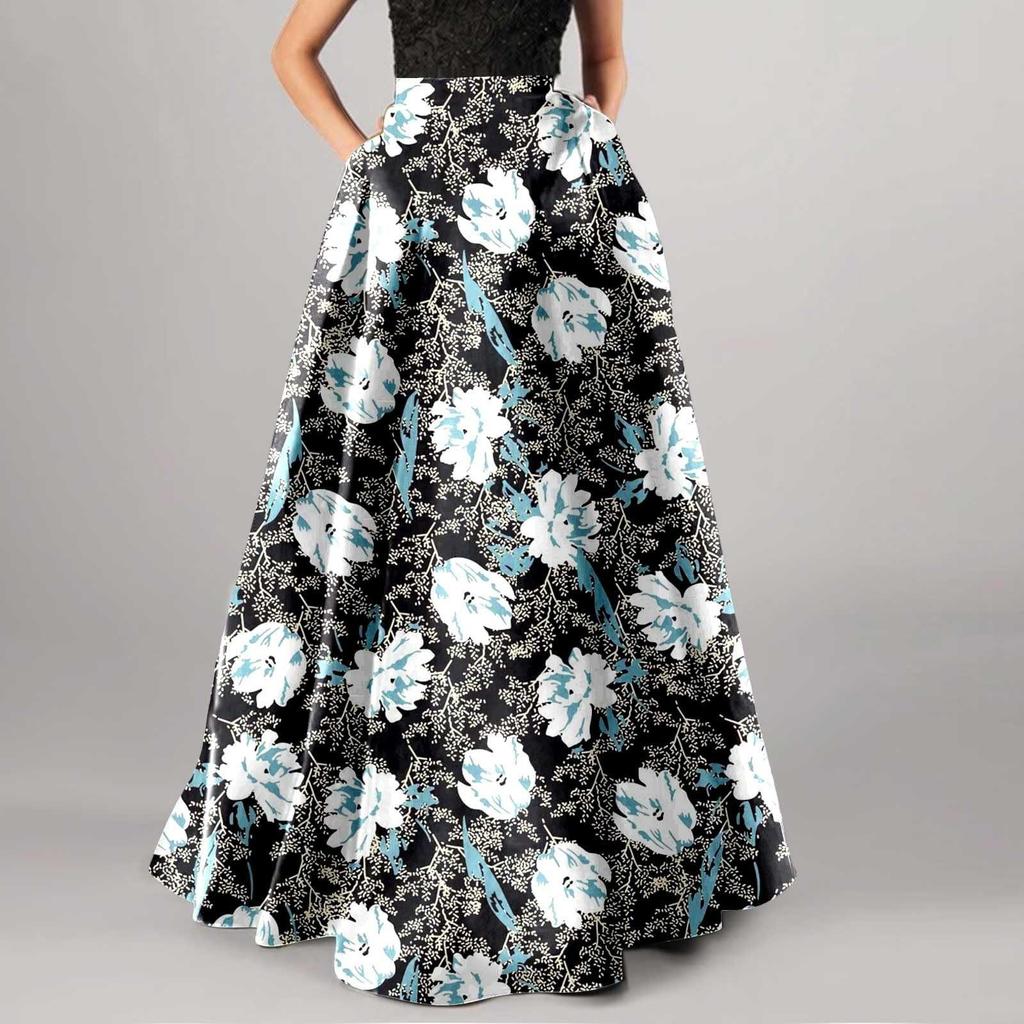 Women's Fashion Floral Print Loose Half Skirt High Waist Beach Extra Long Dress