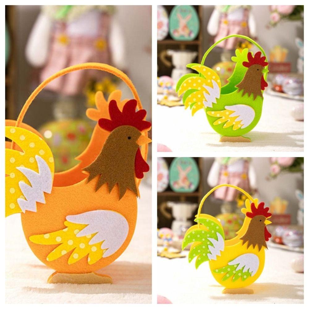 Cartoon Cock Felt Chicken Basket Cut Easter Storage Case Rooster Candy Box Wedding Ornaments