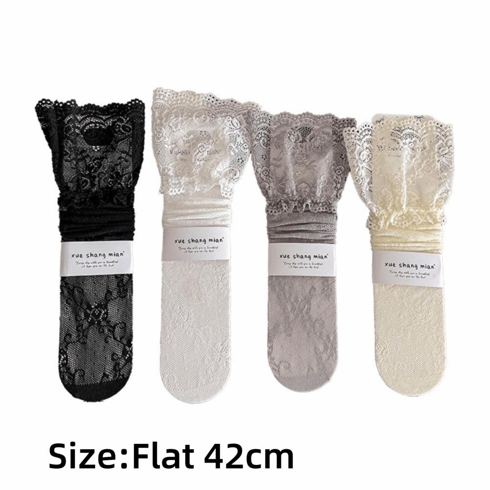 1 Pair Women's Fashion Thin Material Fishnet Socks Hollow Edge Lace Design Lace Trim Socks Comfortable Lolita Sock Spring Season