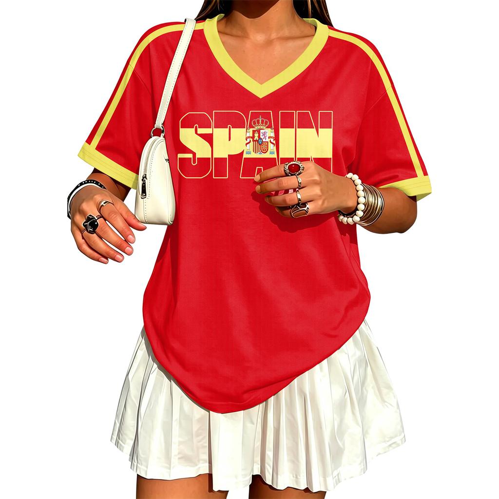 Womens Soccer Jersey V Neck Fan Shirt Y2K Style Short Sleeve Athletic Top Loose Fit Breathable Fabric