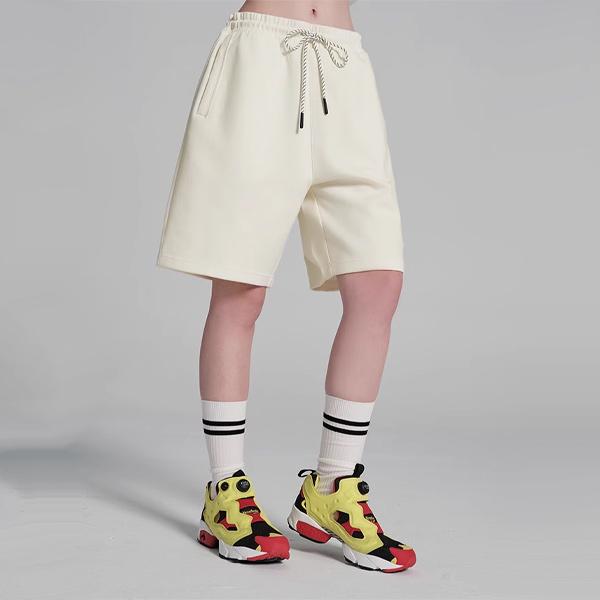 Reebok Solid Color Lace-Up Knitted Casual Shorts Unisex shorts White 24SRC607UGW2