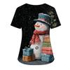 Women's Short Sleeved Christmas Printed V-neck Buttonable Side Slit Top T-shirt