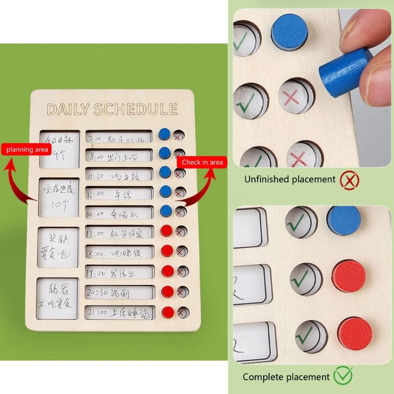 Portable Chores Chart for Kids with Double Sided Chore Cards and Marker Wood Chores Chart Children Daily Checklist Board