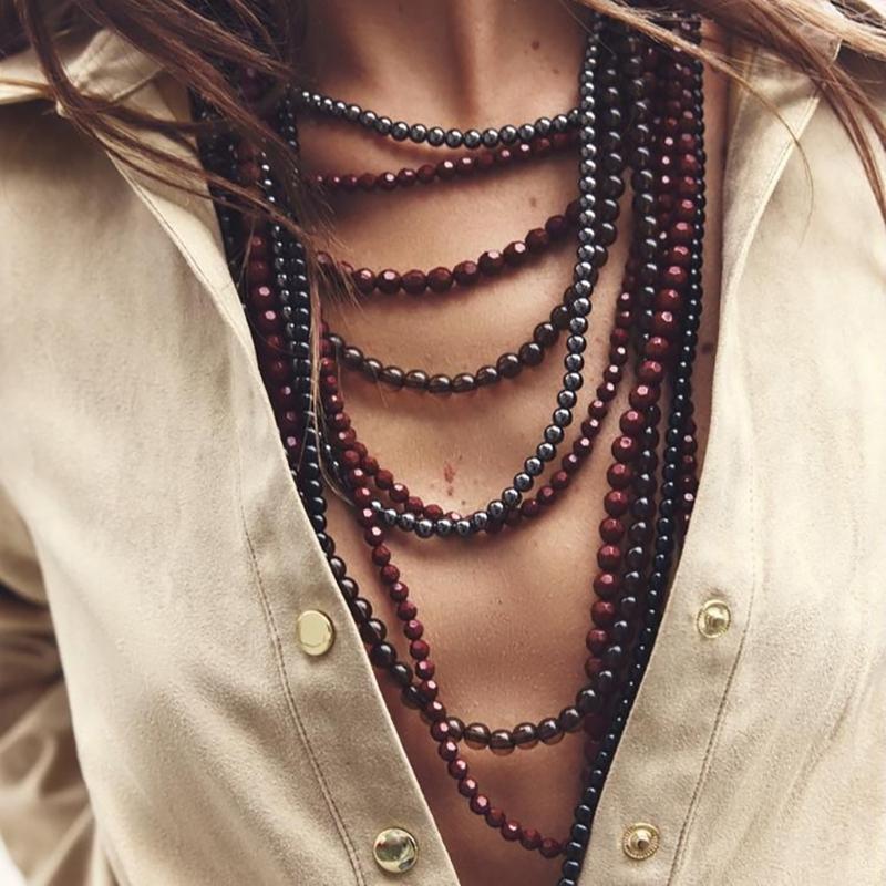 Fashionable Waterfall Tassels Necklace Handmade Multilayer Beads Necklace for Women Stylish Party and Holiday Wear