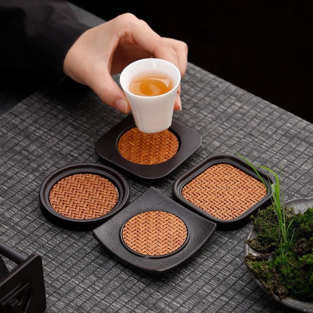 6pcs Anti-scalding Rattan Tea Coaster Set Chinese Style Tea Cup Holder Heat Insulation Mat  Home Use