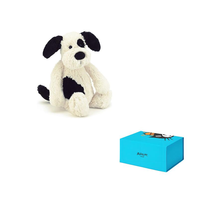 

JELLYCAT Серия Shy Черно-белый щенок Кукла-соска Плюшевая кукла 31 см в высоту 18cm черный белый