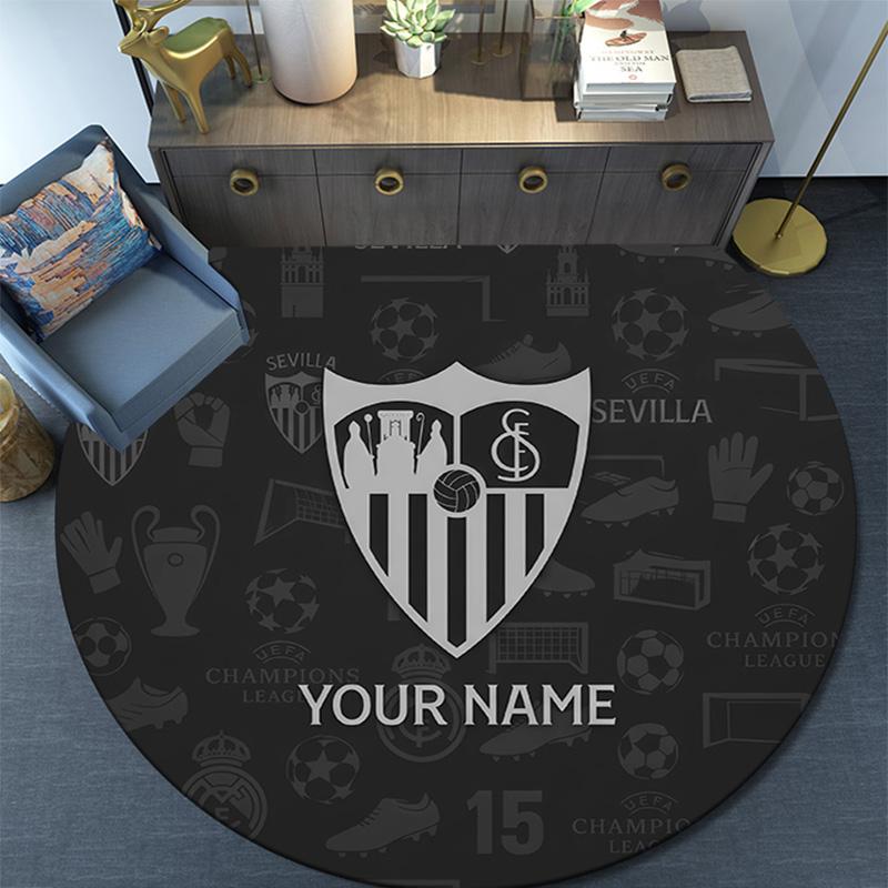 Custom Name Sevilla FC Round Area Rug,Carpet Rug for Living Room Bedroom Sofa Playroom Decor,Non-slip Floor Mat
