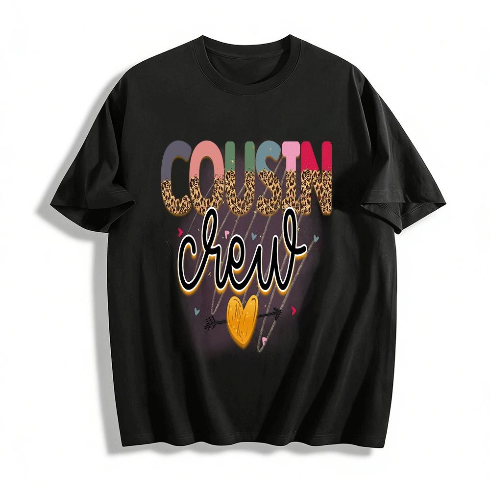 

Leopard Print Cousin Crew Heart Arrow Family Gathering Top Pure cotton T-shirt XXS