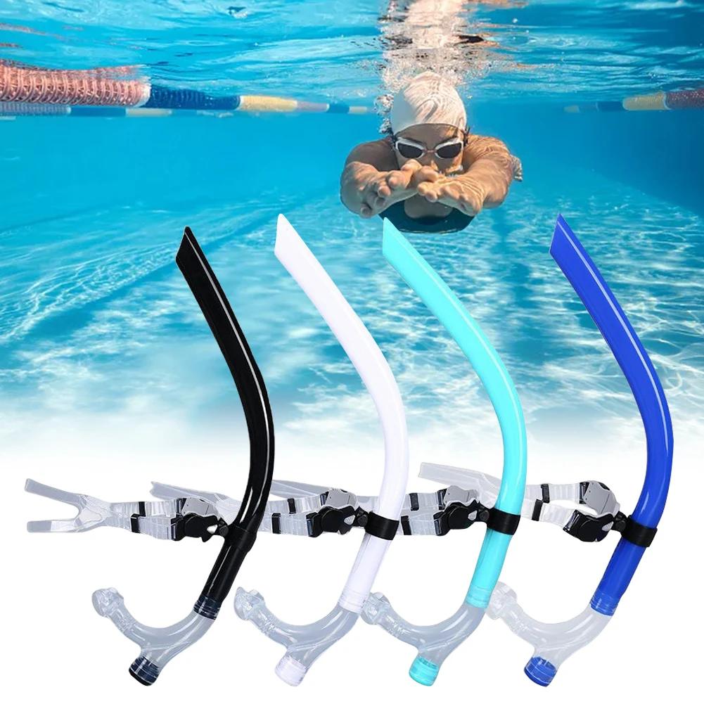 Center-Mount Front Mouthpiece Silicone Swimming Front-Breathing Tube Comfortable Snorkel Diving Tube for Adult Youth Kid