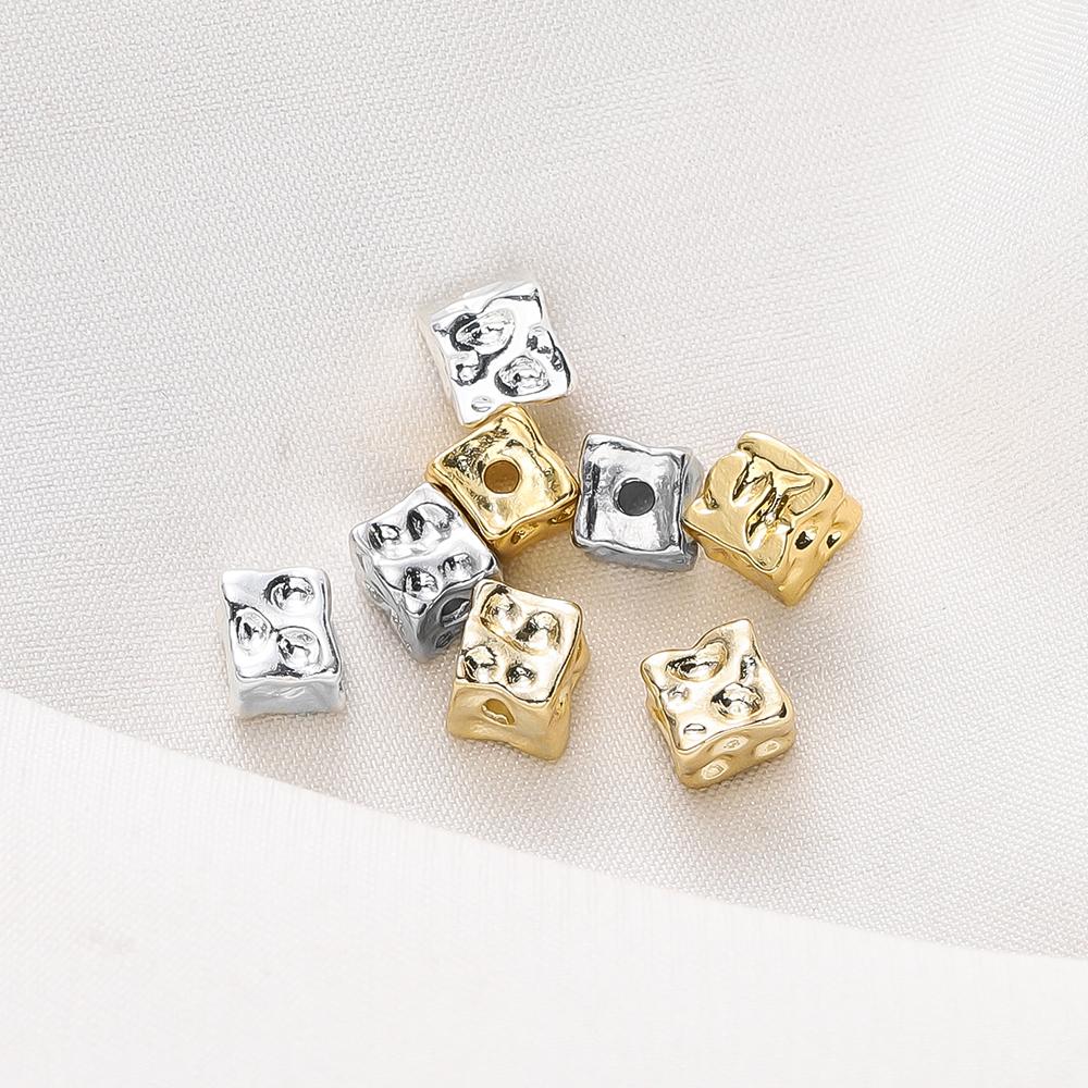 10Pcs/Lot 14/18K Gold Color Plated Brass Square Block Shape Spacer Beads For DIY Bracelet Jewelry Making Accessories