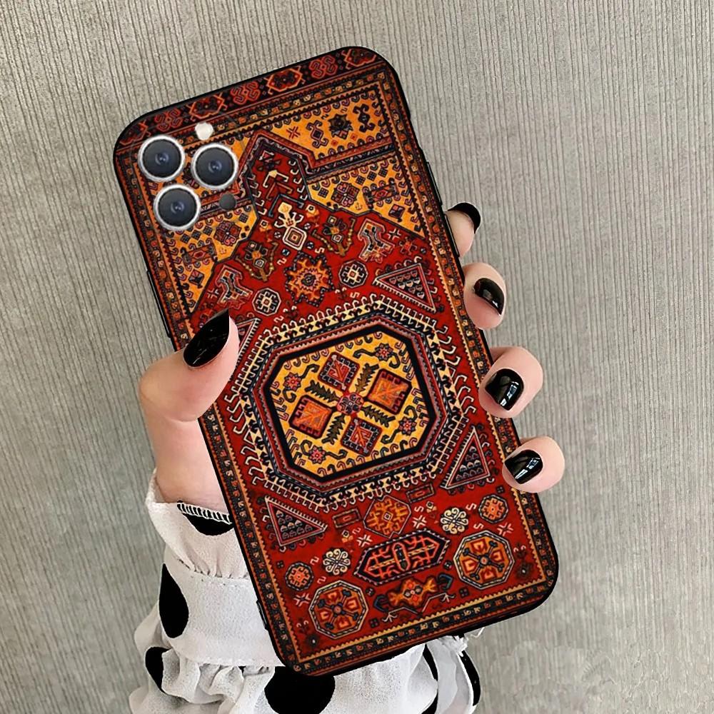 

Persian Carpet Floral Pattern Phone Case For iPhone 15,14,13,12,11,Plus,Pro Max,XS,X,XR,SE,Mini,8,7 Soft Silicone Black Cover iPhone13mini