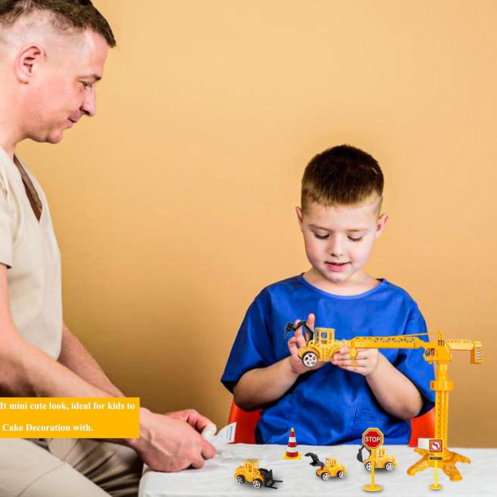 25Pcs Construction Cake Topper Excavator Tower Cupcake Topper Bulldozer Backhoe Traffic Road Sign Cake Decor Vehicles Decoration