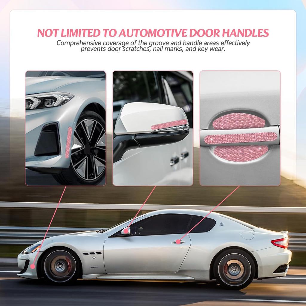 10PCS Bling Car Door Handle Protectors, 4 Door Bowl Stickers + 6 Handle Strips, Crystal Rhinestone Anti-Scratch Car Accessories, Sparkling Auto Decor