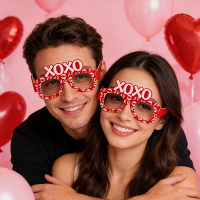 6 Pcs Cute Valentine's Day Glasses Red Pink Love Heart Paper Glasses Dress Up Photo Booth Props for Birthday Valentine's Day Party Supplies