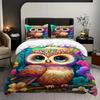 Owl Flower 3D Cartoon Printed Bedding Set Fantastic Colorful Style Quilt Cover Soft Comfortable Polyester Duvet Cover Pillowcase