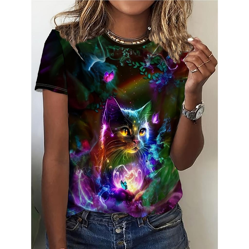 Vara nouă femeii imprimate digital 3D tricou model animal creativ guler rotund casual mânecă scurtă top la modă