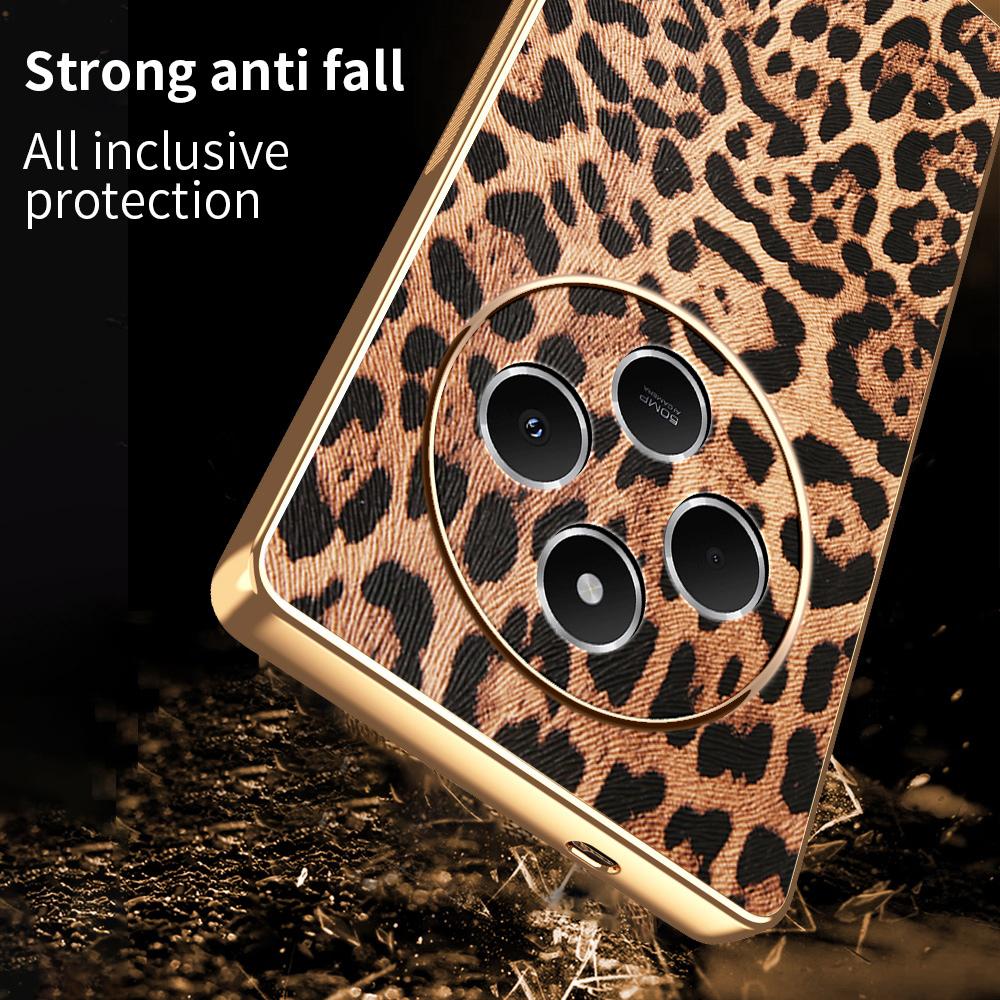 Etui na telefon dla Xiaomi Redmi 14C 4G/14R 5G/A4 5G/Poco C75 4G z nadrukiem panterki powlekane skórą PU PC+TPU galwanizowane etui
