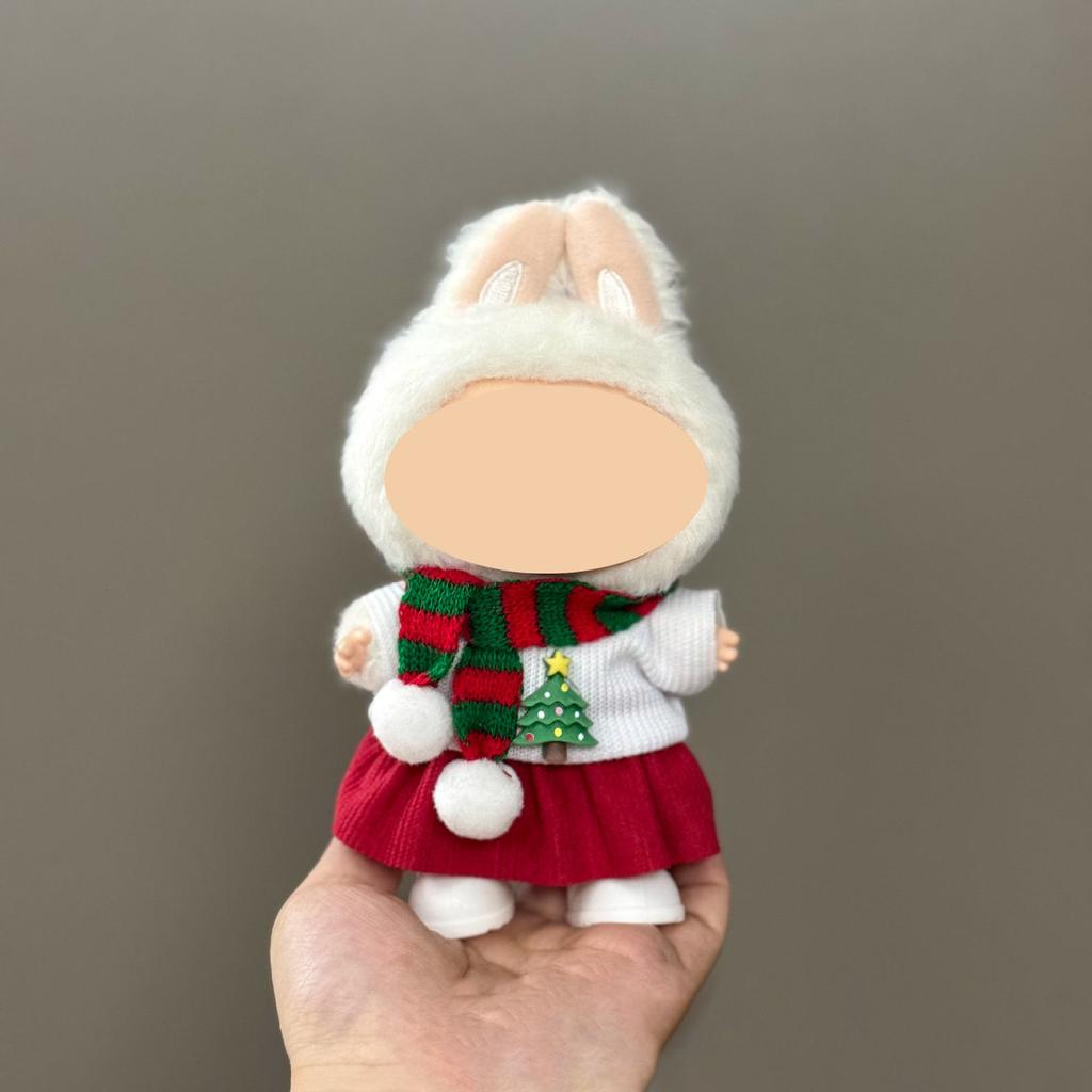 Only Clothes For 17Cm Labubu V1 V2 V3 Plush Idol Doll'S Clothing Christmas Red Santa Claus Sweater Hat Set Halloween Accessories