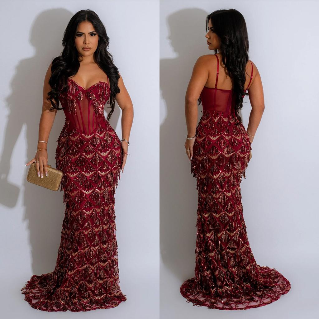 Evening Gown Fashion Party Gowns Women's Solid Sequins Sexy Halter Long Dress