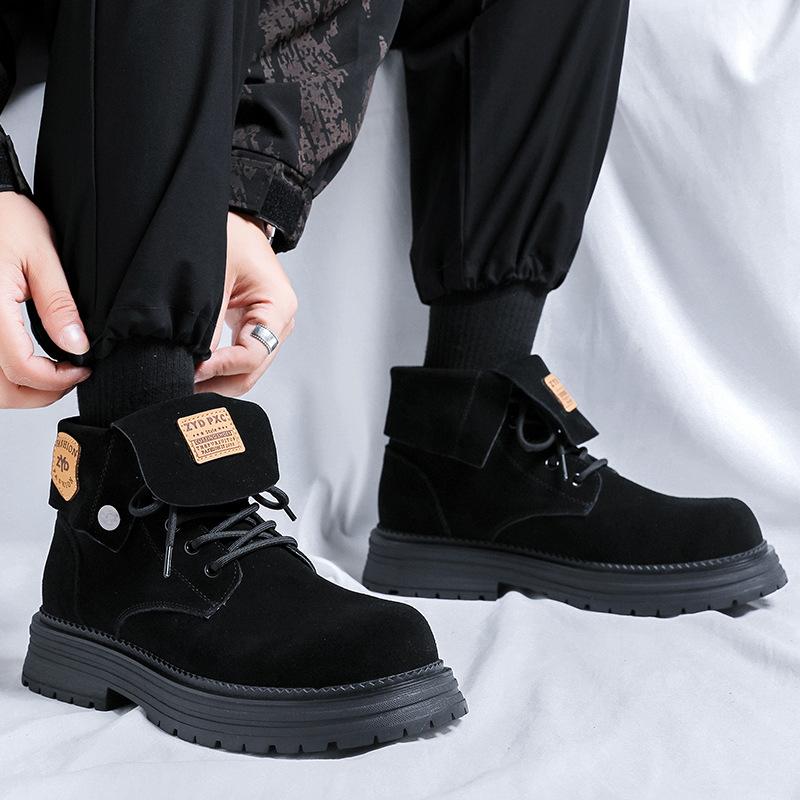 Winter velvet short boots men's high-top Martin boots thick-soled heightening British style retro rhubarb boots 44306-R