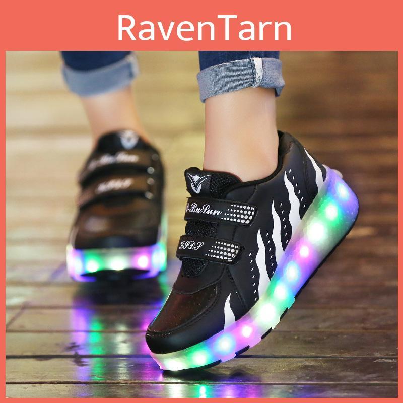 Vibrant And Exciting Led Sneakers For Kids Light Up Roller Skate Shoes With 2 Wheels