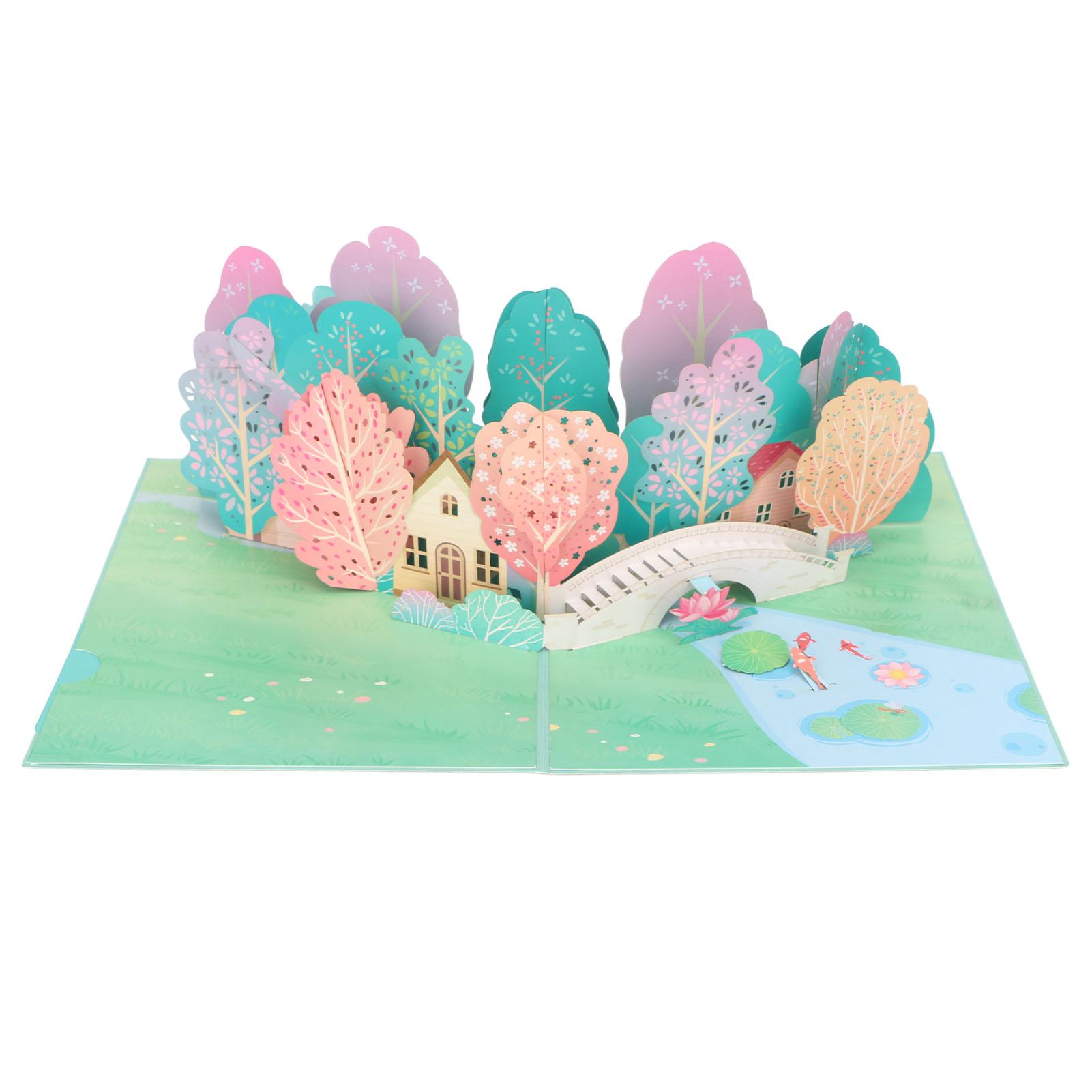 

3D Summer Greeting Card Handcraft Paper Engraving Writable Repeatable Folding 3D Birthday Cards with Envelope