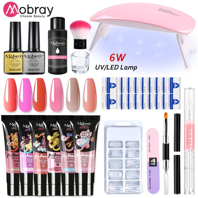 

Набор поли УФ-гелей Mobray для маникюра, 15 мл, набор блестящих прозрачных гелей для ногтей для наращивания ногтей с лампой для сушки ногтей, инструменты для дизайна ногтей