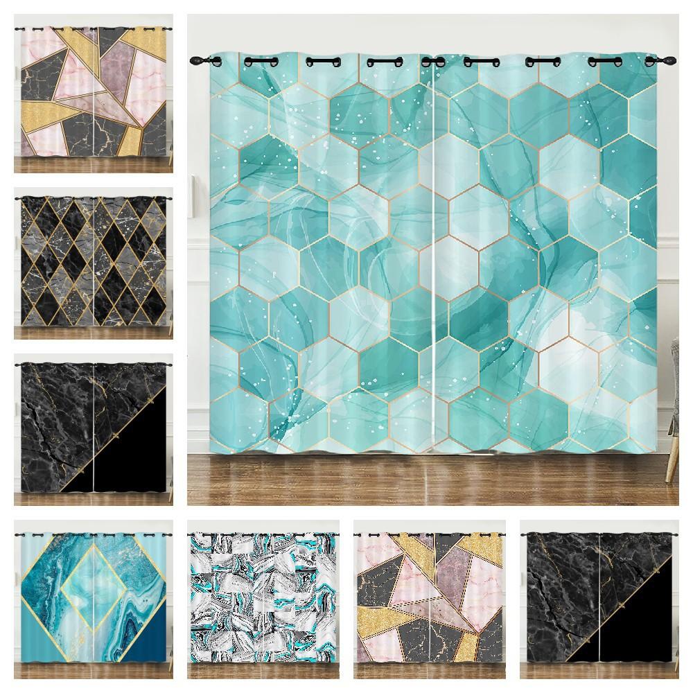 Curtains Marble Texture Curtains Shading Bedroom 3D Digital Printing Shading Curtain Punching