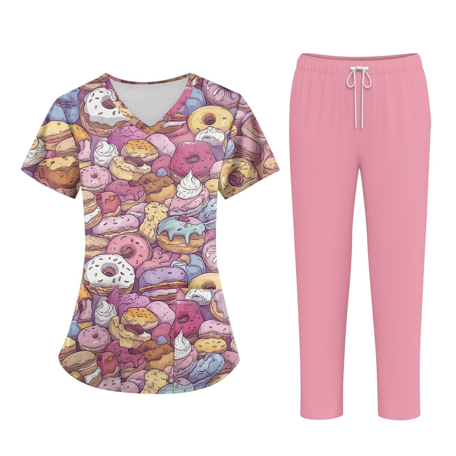 

Плюс размерСкраб с принтом Рабочая форма Топы для женщин Крест V-образным вырезом Хэллоуин Принт с короткими рукавами Забавные футболки Спецодежда Футболка с карманами M