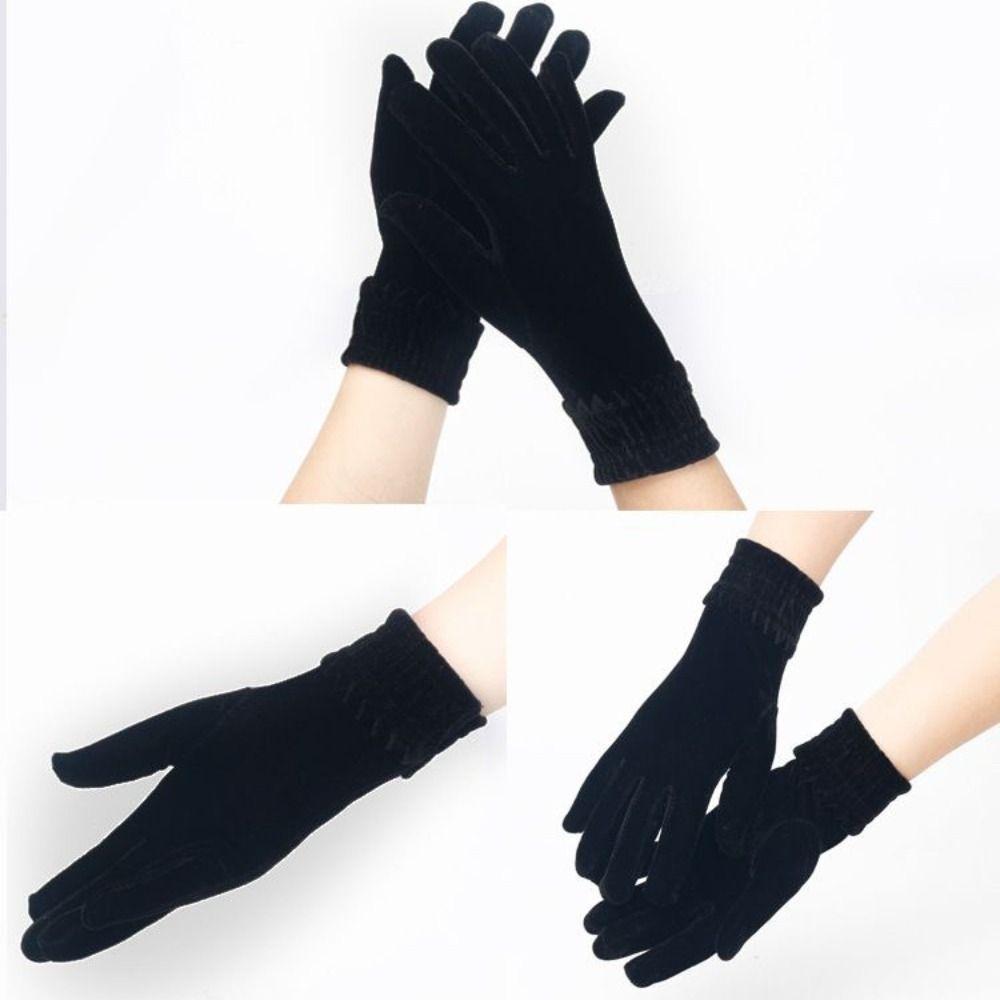 Solid Color Full Finger Mittens Thick Riding Driving Gloves New Women Gloves  Autumn Winter