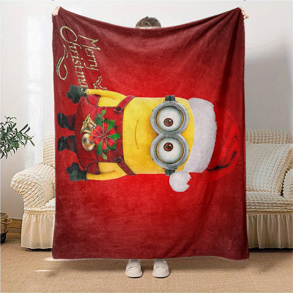 1Pc Christmas Minions Fabric Blanket Soft Throw Blanket For Home Bedroom Bed Sofa Travel Office Solid Christmas Blanket