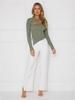 European Women's New Fashion Ribbed Slit T-shirt: Solid Color Autumn Winter Slim Casual Top