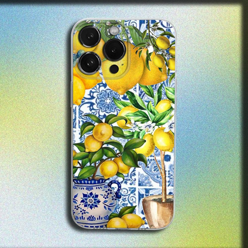 Frukt Citron Konst Mönster Telefonfodral För iPhone 16,15,14,13,12,11 Plus,Pro,Max,XR,XS,X,Plus,SE,Mini Genomskinligt Mjukt Skydd