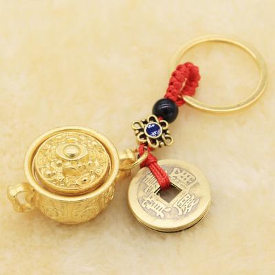 Vintage Handmade Rotating Chinese Zodiac Car Keychain Five Emperors Money Key Chain Feng Shui Coins Solid Lucky Key Ring