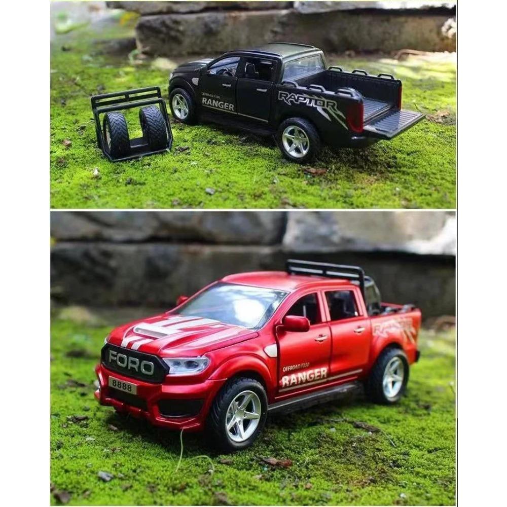 1/32 Ford Raptor F350 Off Road Pickup Truck Alloy Diecast Model Car Sound and Light Pull Back Children's Toy Car Birthday Gifts