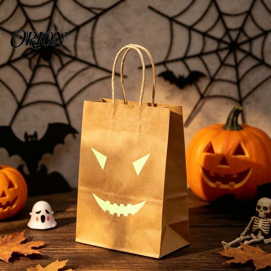 Night Glowing Holiday Bags Halloween Candy with Luminous Pumpkin Ghost Prints, Thickened Pattern Goodie Bag Paper Gift Bags, Trick or Treat