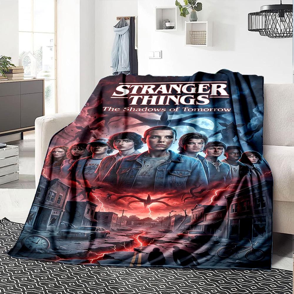 1pc Stranger Things Shadows Tomorrow Flannel Blanket,Ultra Soft Warm Plush Throw for Home Bedroom Bed Sofa Cover Camping Picnic Gift Y72432