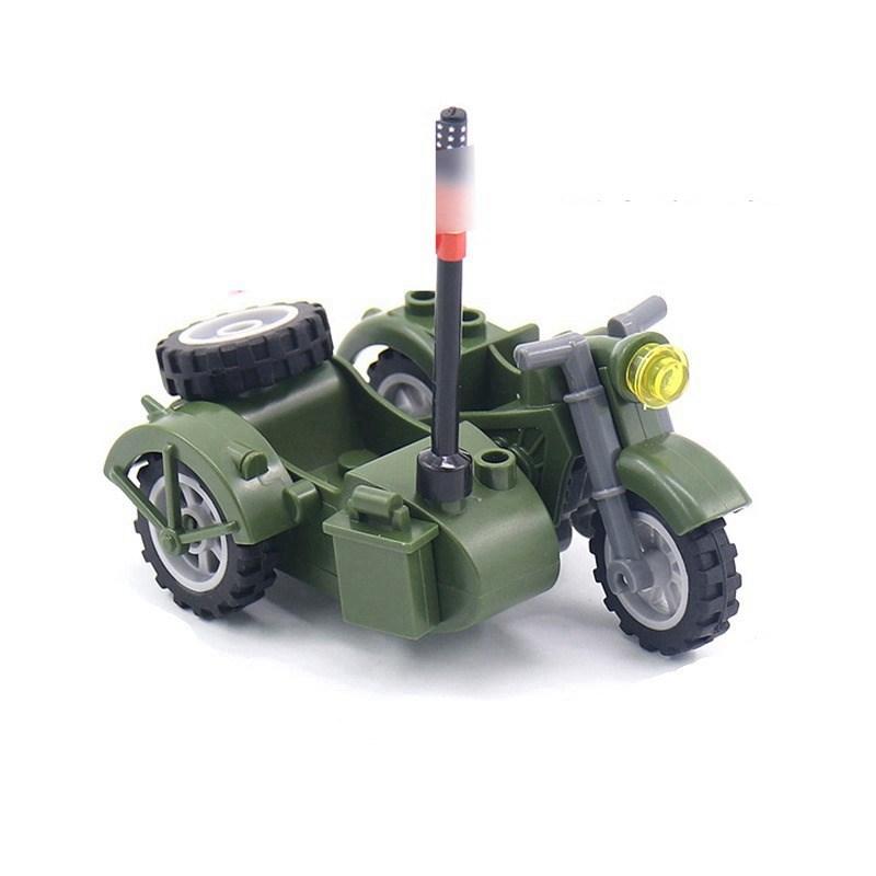 Military Weapon Motorcycle Colorful Toys For Children Accessories WW2 Motor Transportation Facility Militaries Compatible Blocks