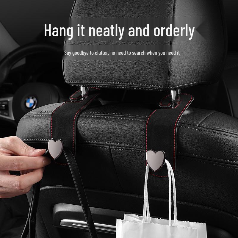 Metal Suede Car Seat Back Hooks Organizer