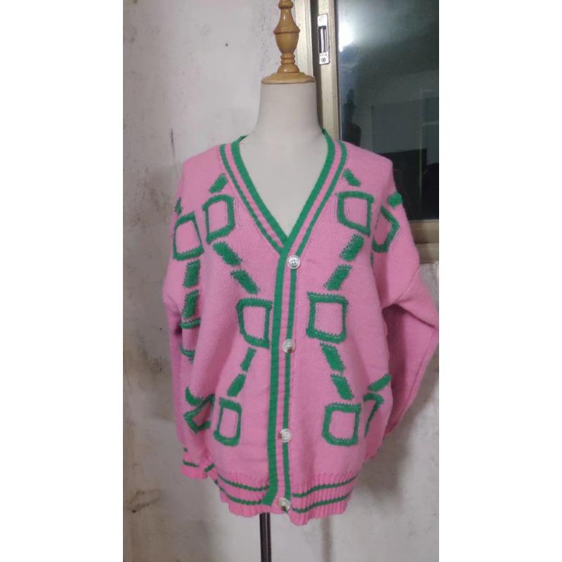 Embroidered Knit Cardigan Women's Loose Sweater V-neck Long Sleeved Single Breasted Buckle Thick Coat Warm Comfortable Casual Commuting Autumn Winter